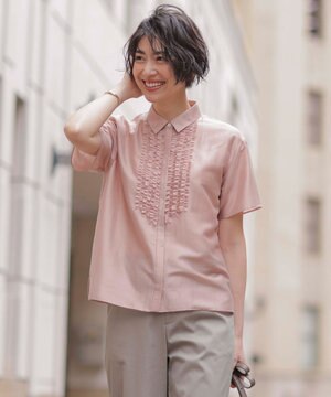  【洗える】フリルジャージー ブラウスライク カットソー