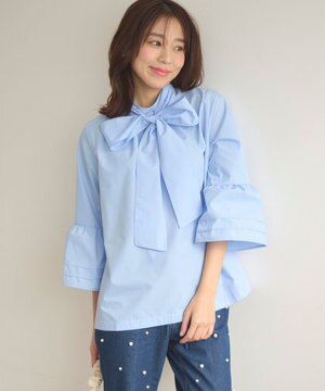  【洗える・2WAY】リボンタイチュニック ブラウス