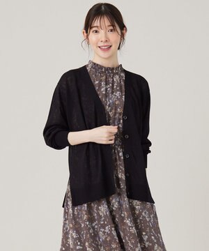  【洗える】シアーVネック カーディガン