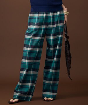  コットンリネンチェックワイドストレート パンツ