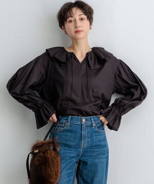  【SLOW/一部店舗限定】テンセルコットンジョーゼット フリル ブラウス