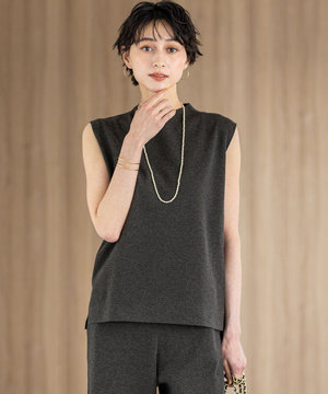 【洗える/吊り干しOK】ヴィスコースストレッチ ノースリーブ ニット
