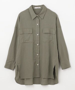 【洗える】ライトリネンクロスチュニック丈 ブラウス