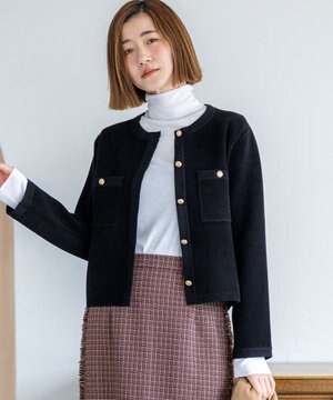  【洗える】ベロアニット カーディガン