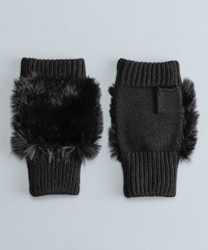  フェイクファー付きフィンガーレスニットグローブ(WOMEN)