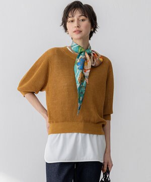  【洗える】ピュアリネン パフスリーブ ニット