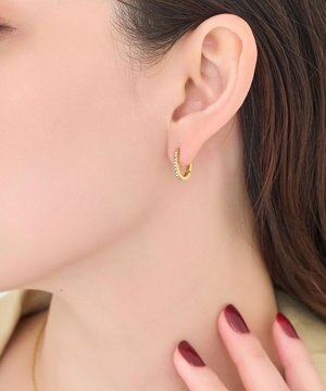  【金属アレルギー対応】ワンタッチライナーオーバルビジューフープピアス　ゴールド