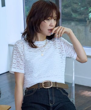 レースショート丈Tシャツ