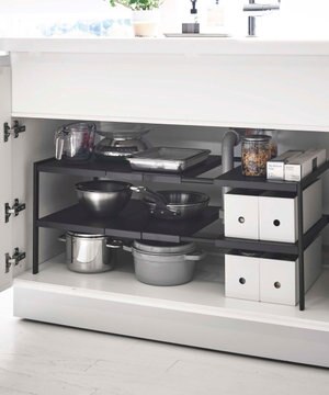  伸縮シンク下ラック 2段 タワー D40 ブラック