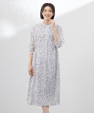  【洗える】スパンローンフラワープリント ワンピース