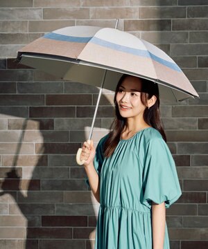  断熱パラソル 二階建て 晴雨兼用 テクスチャー3ボーダー 日傘 遮熱 遮光 UV