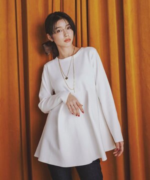 【洗える】フォルムペプラムチュニックニット