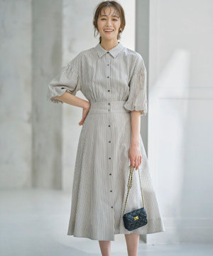 【WEB限定カラーあり】ボリュームスリーブシャツワンピース