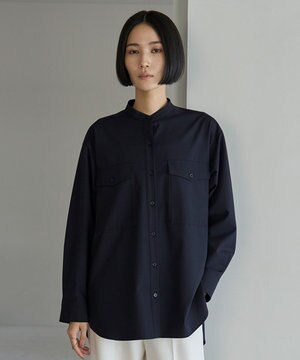  ウールライク バンドカラーシャツ