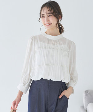 【洗える】シャーリングシアー ブラウス