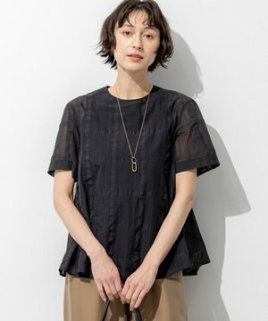  【先行予約】シアーチェックレイヤード フレア Tブラウス