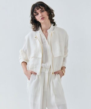  【洗える】BERNARD / リネンノーカラーラップブルゾン