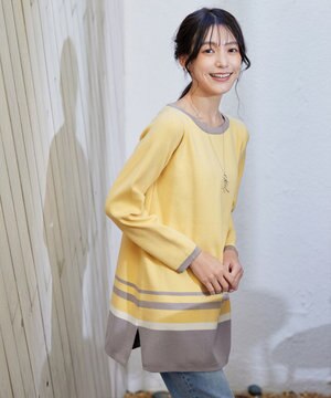  カラー配色ニットチュニック