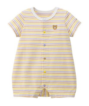  【70-80cm】 みじんボーダー ワンポイント刺繍 ショートオール