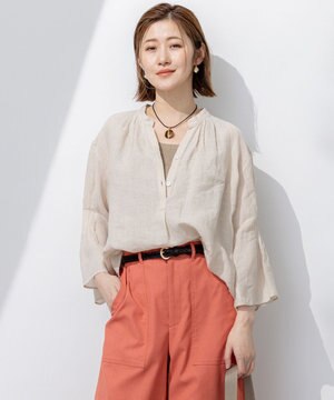  【洗える】LIBECO タックスリーブ シャツ