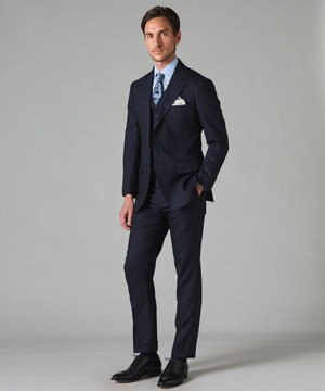  【御幸毛織】Superio160 ウールカシミヤ スーツ（ネイビーストライプ）