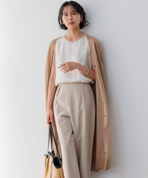  【洗える】シャイニーシアー ニット ロングカーディガン