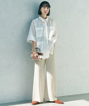  【ウエストゴム】ライトジョーゼット イージーワイドパンツ