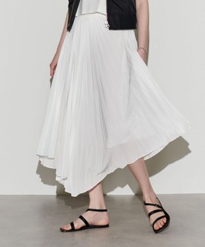  【Nave　洗える】プリーツサテン スカート
