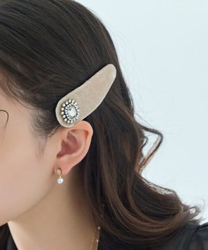  【生産終了】クラッシービジューヘアピン　ベージュ/ベロア