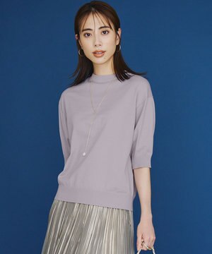  【洗える】ヴィスコースストレッチ 半袖 ニット