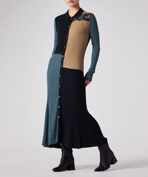  レース カラーブロック ワンピース