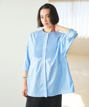  【洗濯機可能/シワになりにくい】〈お腹・腰回りをカバー〉ピンタックデザインスクエアブラウス