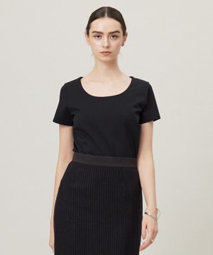  【洗える】 スーペリアジャージー Uネック半袖プルオーバー