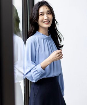  【洗える】フリルネックスタンド ブラウス