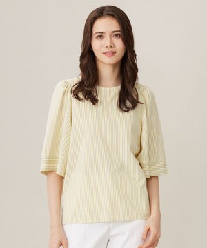  【洗える】リヨセルコットンストライプ カットソー