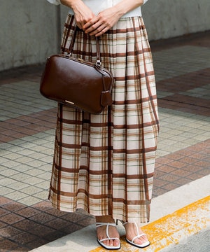 【WEB&一部店舗限定/洗える】手書き風チェックプリント ギャザー スカート