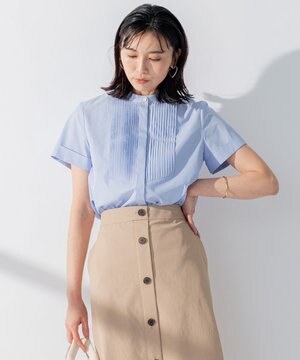  【洗える】コットンポプリン ピンタック ブラウス