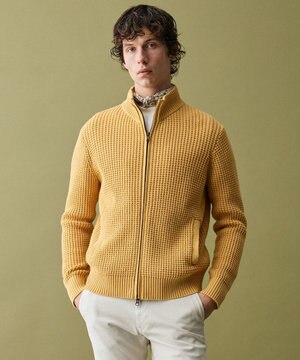  【3シーズン活躍する綿ブレンド】コットンアクリルバルキー ジップニット ブルゾン