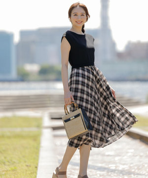  【洗える】オンブレーチェックコンビ ワンピース