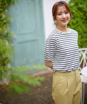  【汗ジミ防止・UVケア】アーモンドスリーブ カットソー