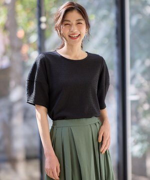  【洗濯機可】シャーリングランタンスリーブトップス