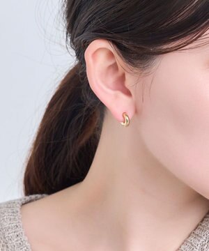  【金属アレルギー対応】シンプルフープスナップイヤリング　ゴールド
