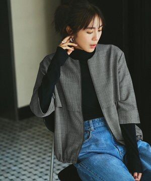  【UVカット・洗える】ウール2WAYストレッチ ノーカラーブルゾン