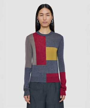  【洗える】キャッシュエアーオーバーレイ　ラウンドネックニット