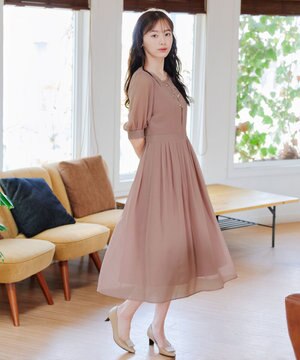  【洗える】シフォンワンピース