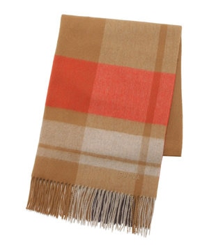  【洗える】FURLA ウール100%超大判ブロックチェックストールマフラー／幅70cm