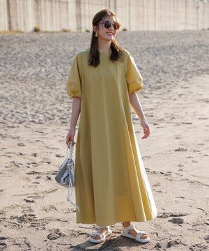  【撥水/シワになりにくい】FINE MOVE ランタンスリーブワンピース