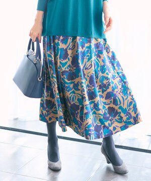  【SHIHOさん着用】アートタッチフラワープリント スカート