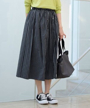  【ウエストゴム】タックギャザーフレアスカート