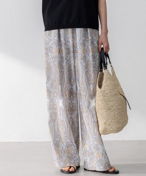  【洗える】Rattiドローイングペイズリープリント ワイド パンツ